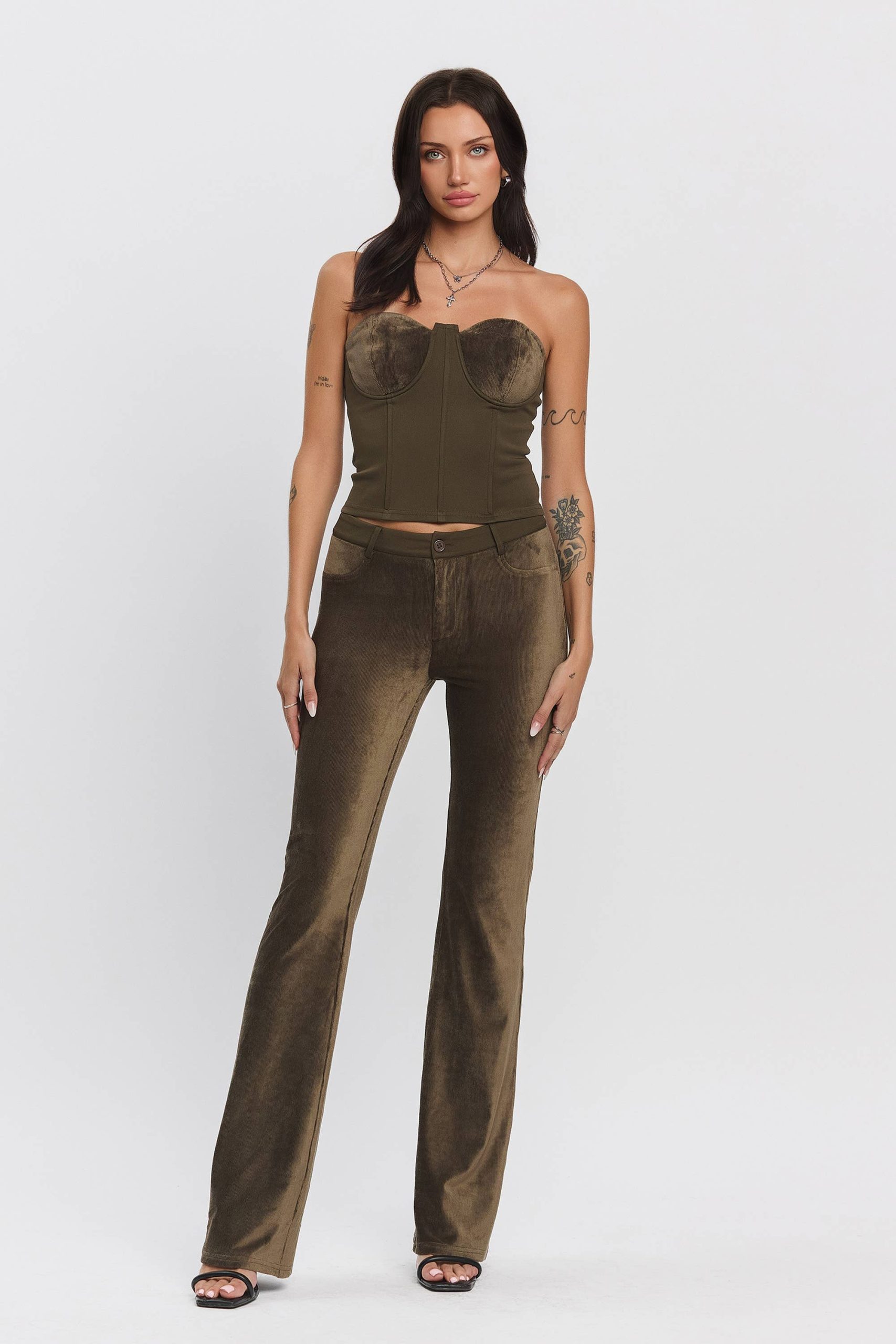 No Vacancy - Stretch corduroy contrast bustier & pants set
