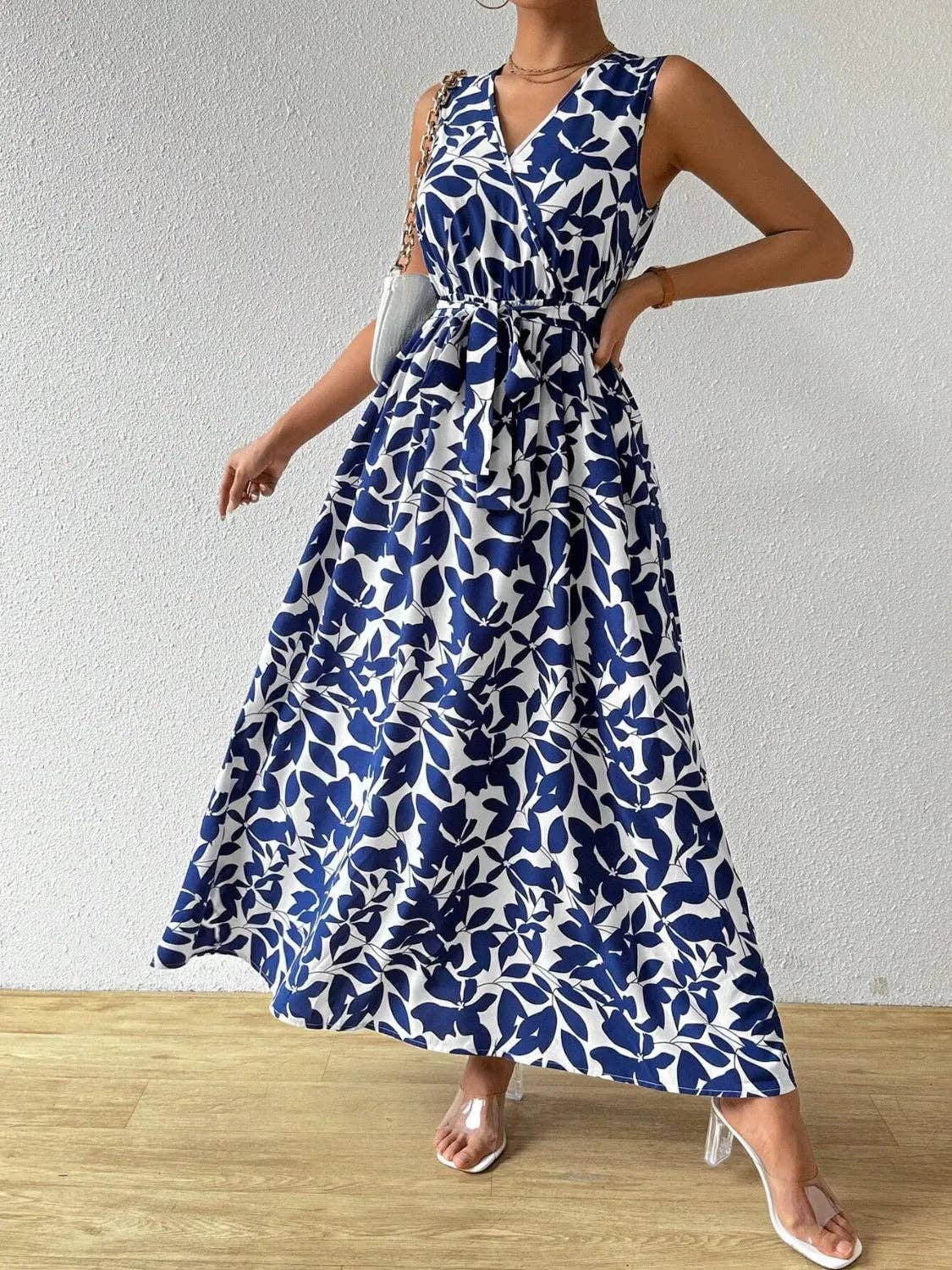 Blak Wardrob - Printed Surplice Sleeveless Maxi Dress