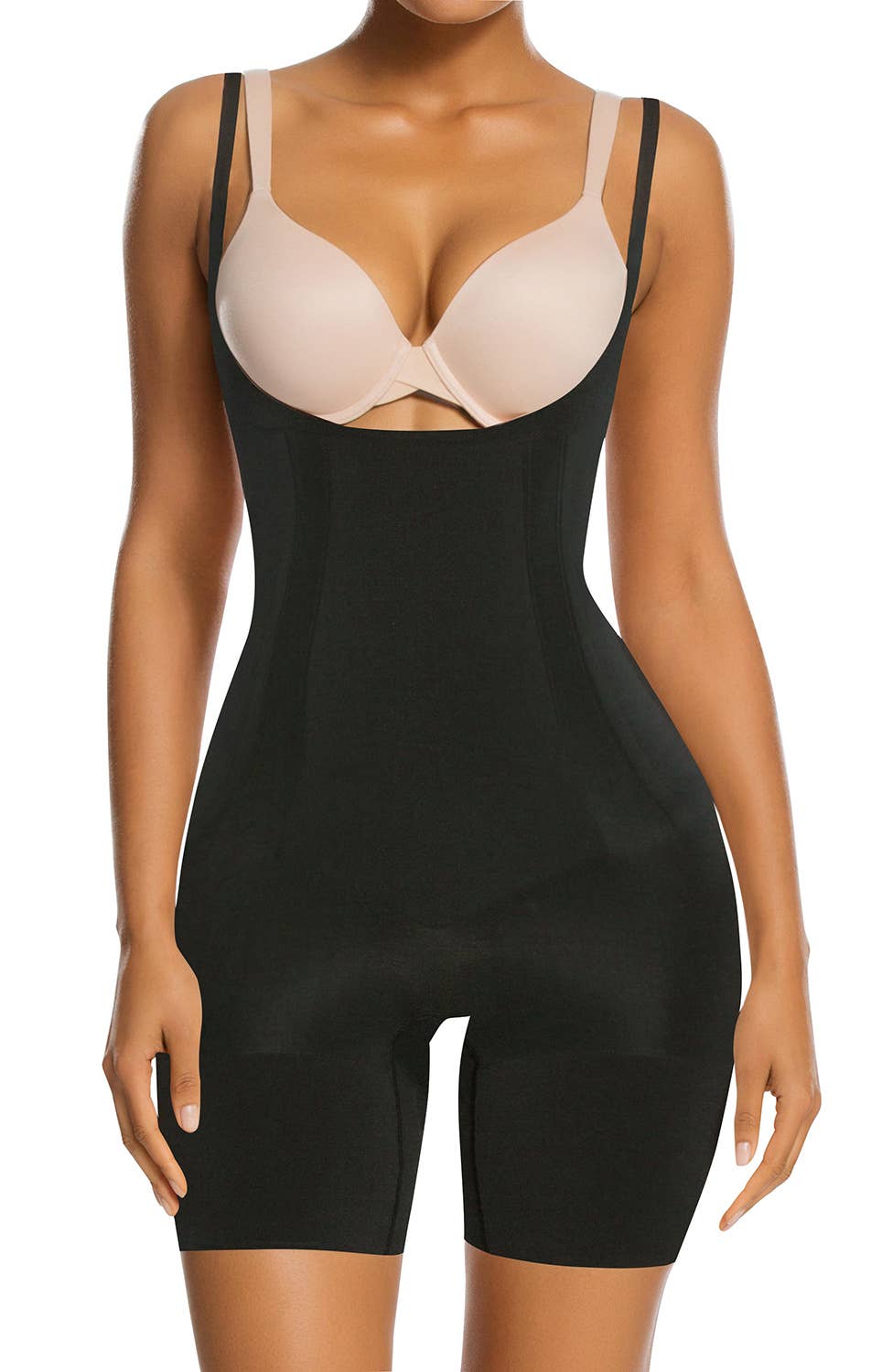 SHAPERX Open-Bust Mid-Thigh Bodysuit shapewear